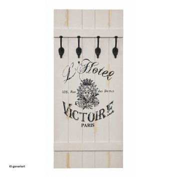 Garderobe Victoire Wandgarderobe Vintage mit 4 Doppelhaken aus Holz 50 x 100 cm