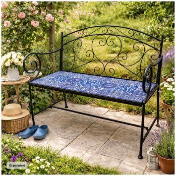 Metall Gartenbank mit Mosaik Sitzfläche Vintage Gartenbank 109 cm