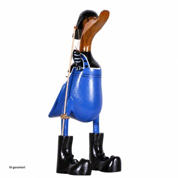 Dekoente Fiete Fiskfang aus Holz 25 cm Angler Ente maritime Figur