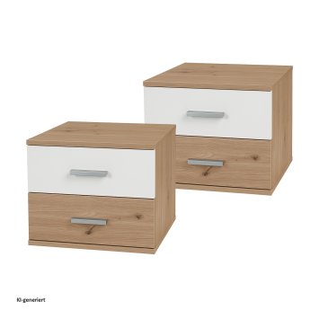 HTI-Living Nachtschrank mit 2 Schubladen 2er-Set Nina Weiß Artisaneiche