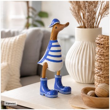 Dekoente Captain Sonnenbrand aus Holz Blau Weiß 25 cm Maritime Dekoration