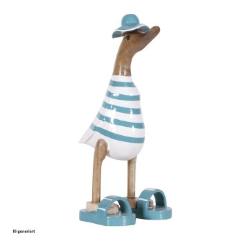 Dekoente Streifen-Strandbert aus Holz 25 cm Maritime Ente mit Flip-Flops