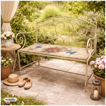 Gartenbank Flowers and Plants creme Metallbank mit Motiv Sitzfläche 109 cm