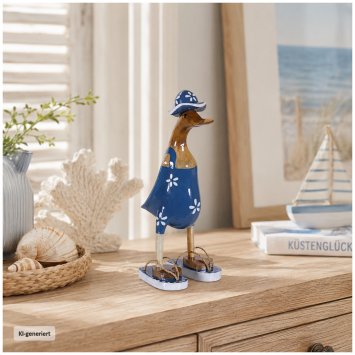 Dekoente Trude Tulpenquak aus Holz 25 cm Blau Weiße Landhaus Dekoration