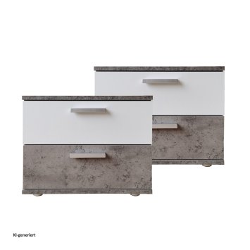 Nachtschrank 2er Set Beton Weiß Nina