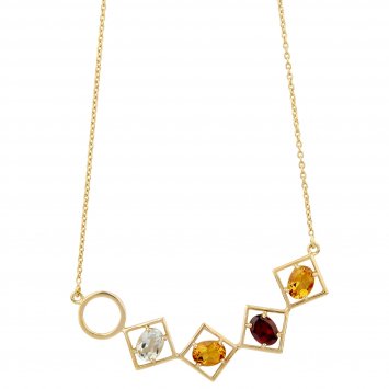 Kette 925 Sterling Silber rhodiniert Glänzend Quarz multi