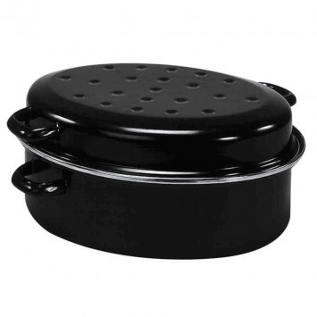 Krüger Gänsebräter aus schwarz emailliertem Stahl mit Chromrand 42cm