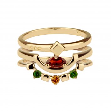 Ring 925 Sterling Silber vergoldet Glänzend Granat Citrine Chromdiopsid