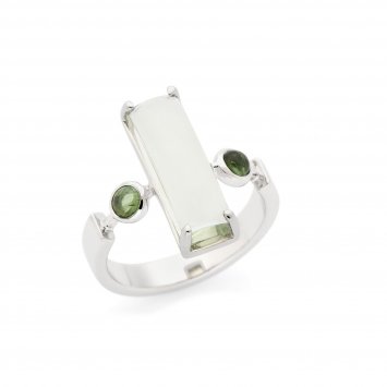 Ring 925 Sterling Silber rhodiniert Glänzend Amethyst Turmalin grün