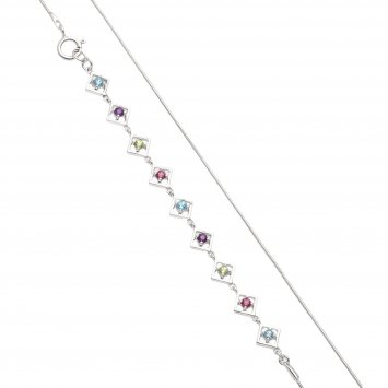 Armband 925 Sterling Silber rhodiniert Glänzend Edelsteine multi