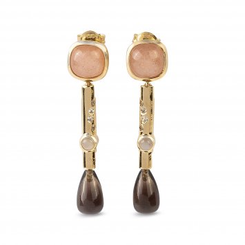 Ohrhänger 925 Sterling Silber vergoldet Glänzend Topas Rauchquarz Mondstein