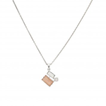 Kette 925 Sterling Silber rhodiniert Glänzend Amethyst Mondstein rosa