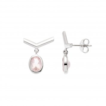 Ohrstecker 925 Sterling Silber rhodiniert Rosenquarz