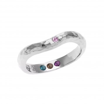 Ring 925 Sterling Silber rhodiniert Gehämmert Safir pink