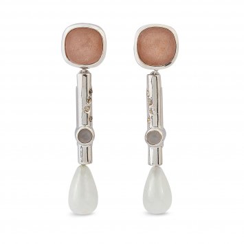 Ohrhänger 925 Sterling Silber rhodiniert Glänzend Topas Mondstein rosa