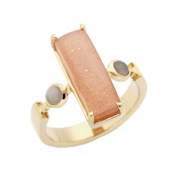 Ring 925 Sterling Silber vergoldet Glänzend Mondstein rosa