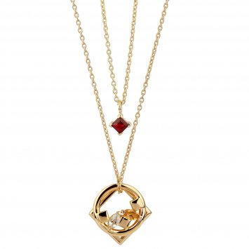 Anhänger mit Kette 925 Sterling Silber gelb vergoldet Glänzend Granat rot