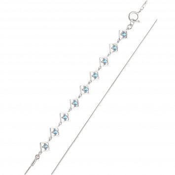 Armband 925 Sterling Silber rhodiniert Glänzend Topas blau