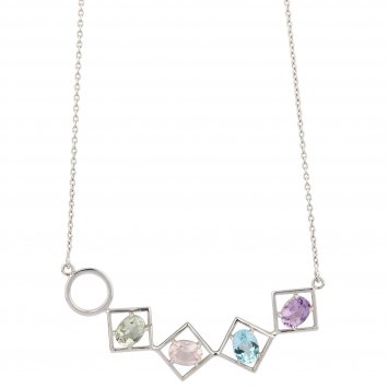 Kette 925 Sterling Silber rhodiniert Glänzend Quarz multi