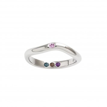 Ring 925 Sterling Silber rhodiniert Glänzend Safir Topas Rauchquarz Amethyst