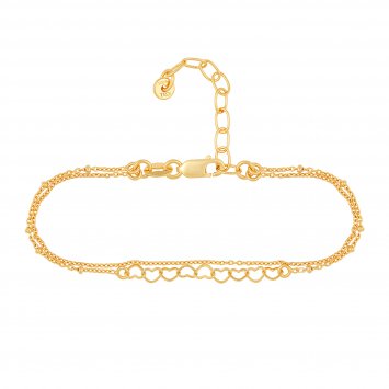 Armband 925 Silber vergoldet zweireihig Herzen