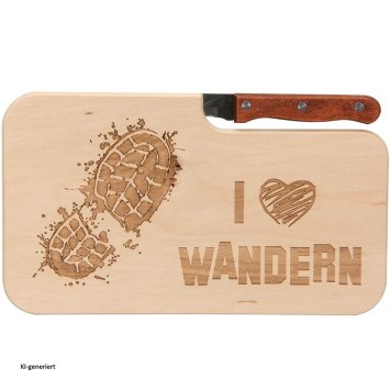 Frühstücksbrettchen mit Messer I Love Wandern