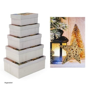 Geschenkkarton Set mit 5 verschiedenen Größen Weihnachtsmotiv