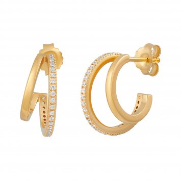 Steck-Creolen 925  Silber vergoldet zweifach Zirkonia