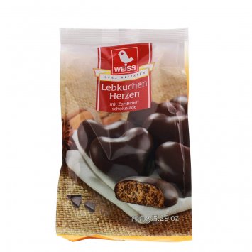 Weiss Lebkuchen Herzen mit Zartbitterschokolade ungefüllt 150g