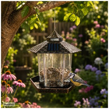 Vogelfutterhaus Nessa Metallic Gold mit Solarpanel