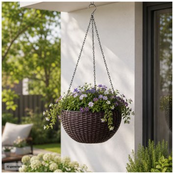 Blumenampel Nessa Rattanoptik Braun