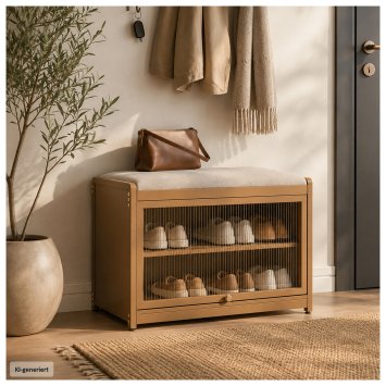 Schuhschrank mit Schiebetür und Sitzkissen Braun