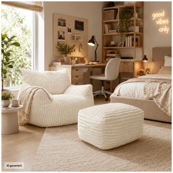 Softsessel Adina mit Hocker Weiß Bodensessel 103 x 70 x 90 cm