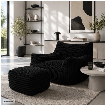 Loungesessel mit Hocker in Schwarz