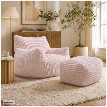 Loungesessel mit Hocker in Rosa