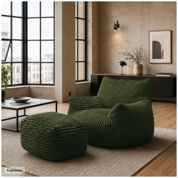 Loungesessel mit Hocker in Grün