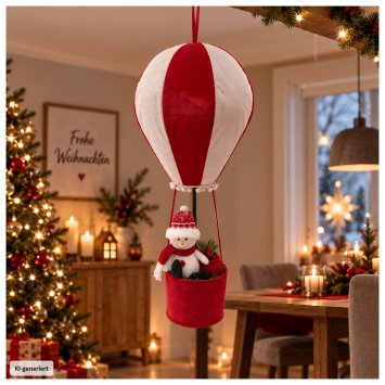 Weihnachtsfigur Schneemann im Heißluftballon