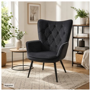 Ohrensessel Freya Velvet Schwarz