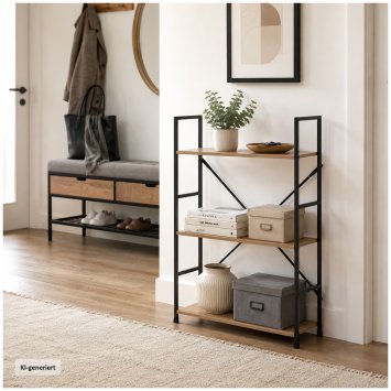 Elio, 3 Ablagen, Stahlgestell, MDF-Böden in Artisaneiche, Industrie-Look