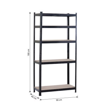 Lagerregal mit 5 MDF Böden und schwarzem Stahlgestell