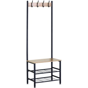 Garderobe mit Schuhregal und 4 Haken in Sonoma und Schwarz