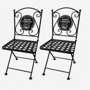 2er Set Gartenstühle mit Bistro Motiv in Schwarz