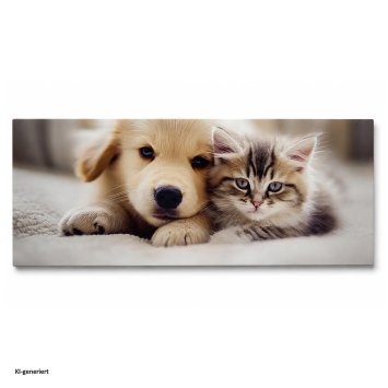 Gartenbank mit Hund und Katze Motiv in Weiß