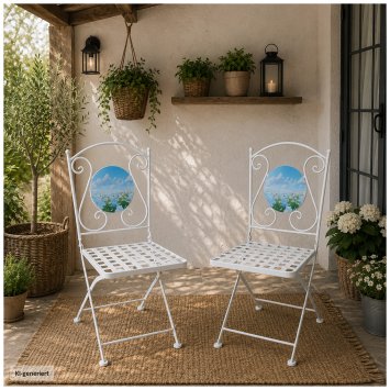 2er Set Gartenstühle mit Blumenwiesen Motiv in Weiß