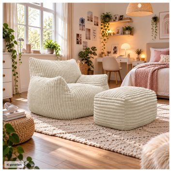 Softsessel Adina mit Hocker Beige Bodensessel 103 x 70 x 90 cm