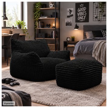 Softsessel Adina mit Hocker Schwarz Bodensessel 103 x 70 x 90 cm