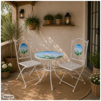 Bistro Set Celia mit Tisch und 2 Stühlen Motiv Blumenwiese