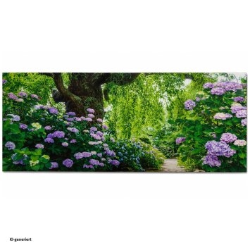 Gartenbank mit Hortensien Motiv in Weiß