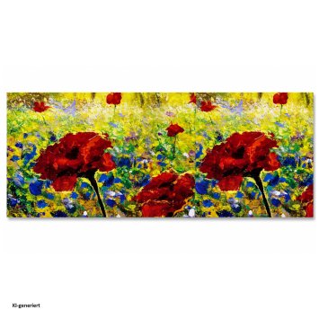 Gartenbank mit Mohnblumen Motiv in Weiß
