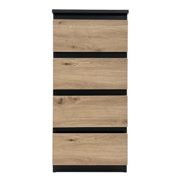 Kommode Thekla mit 4 grifflosen Schubladen Schwarz-Artisaneiche